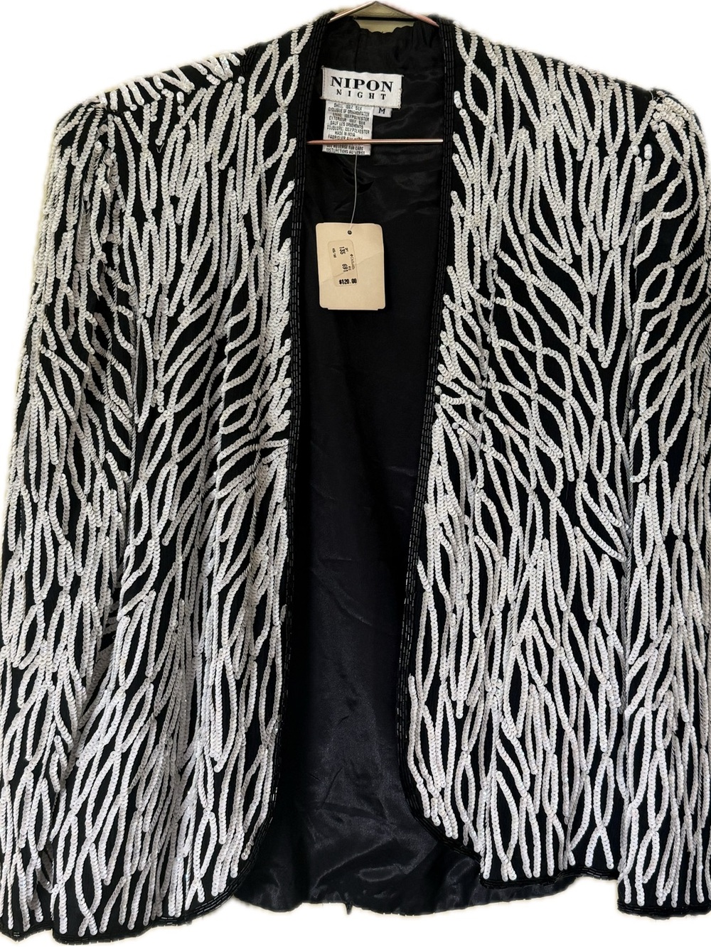 Women's Black Jacket with White Beaded Embroidery